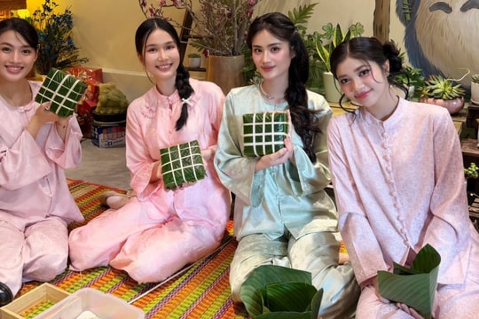 Hoa hậu, á hậu gói bánh chưng tặng người nghèo