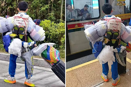 Cậu bé vác 'núi hành lý' về ăn Tết gây bão mạng xã hội Trung Quốc