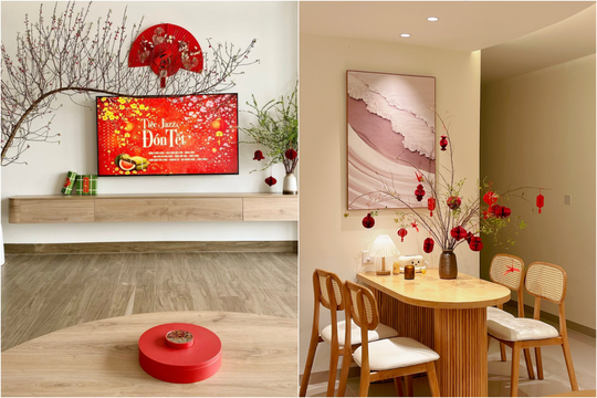 Sắc đỏ và hoa Tết rực rỡ trong căn nhà Việt