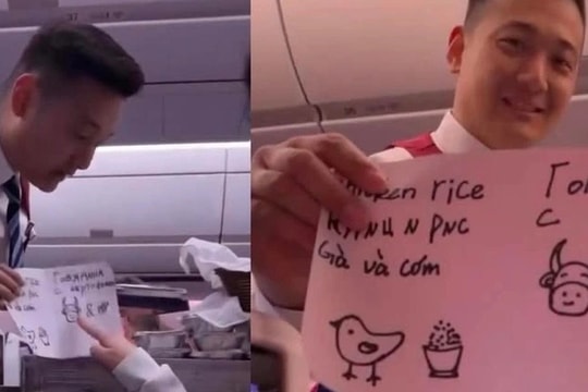 Dòng chữ tiếng Việt ở tờ giấy của tiếp viên hàng không làm khách bật cười