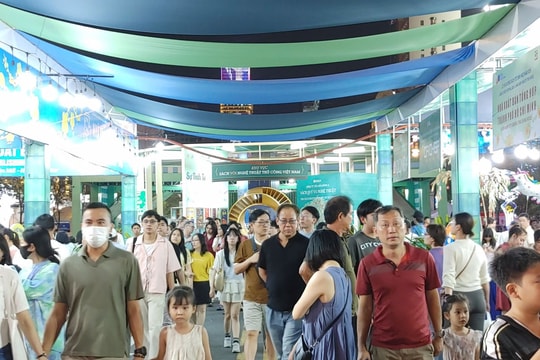 Metro chật kín khách, Đường hoa - Đường sách đông nghịt tối mùng 5