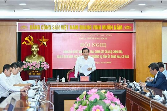 Công bố quyết định kiểm tra, giám sát đối với Ban Thường vụ Tỉnh ủy Đồng Nai và Cà Mau