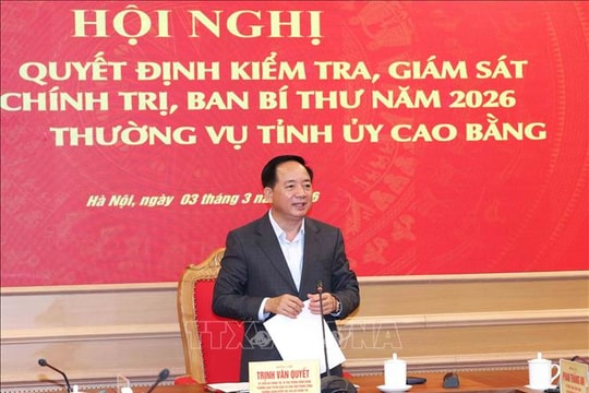 Công bố quyết định kiểm tra, giám sát đối với Ban Thường vụ Tỉnh ủy Cao Bằng