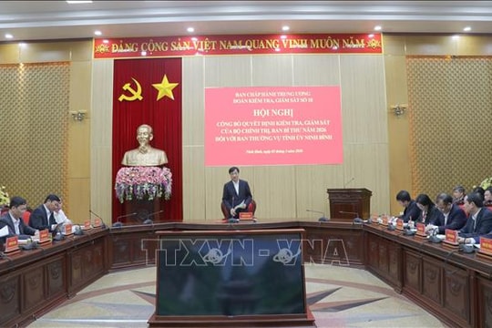 Công bố Quyết định kiểm tra, giám sát đối với Ban Thường vụ Tỉnh ủy Ninh Bình