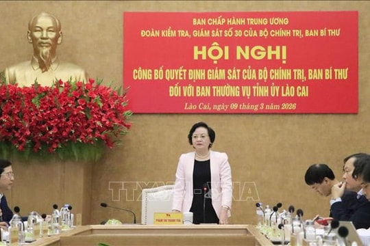 Công bố quyết định kiểm tra, giám sát đối với Ban Thường vụ Tỉnh ủy Lào Cai