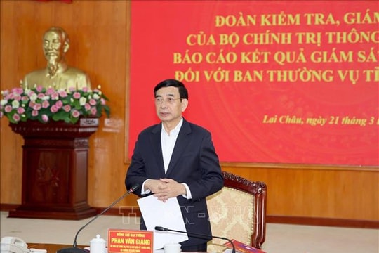 Đoàn Kiểm tra, giám sát của Bộ Chính trị làm việc với Ban Thường vụ Tỉnh ủy Lai Châu