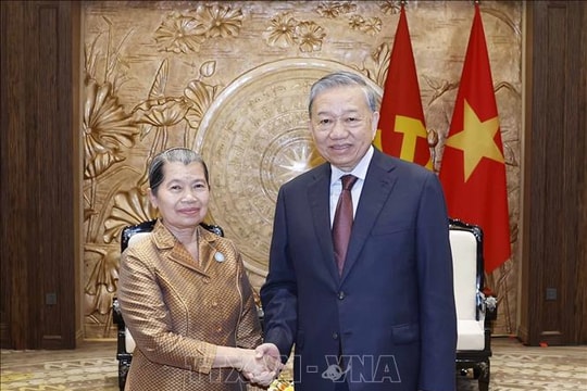 Tổng Bí thư Tô Lâm tiếp Đoàn đại biểu Hội đồng Quốc gia Mặt trận Đoàn kết Phát triển Tổ quốc Campuchia