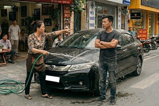 Chủ quán cà phê xịt vòi nước đuổi tài xế đỗ xe hơi chắn cửa