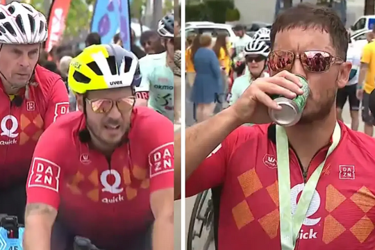 Hazard uống bia sau hành trình đạp xe 167 km