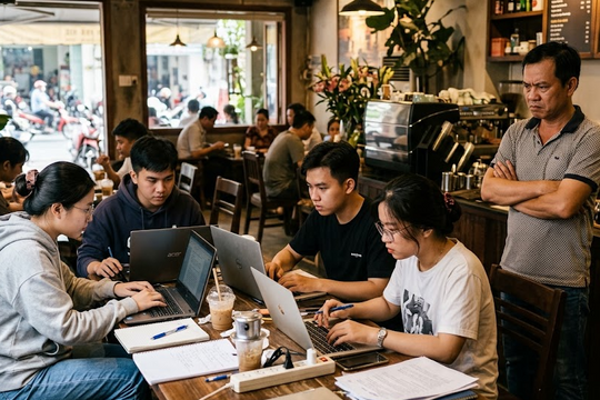 Mua một ly nước nhưng mở laptop chạy deadline 10 tiếng ở quán cà phê