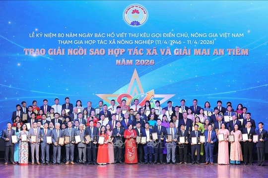 100 hợp tác xã tiêu biểu được trao giải Ngôi sao hợp tác xã và giải Mai An Tiêm năm 2026