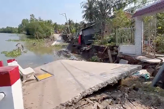 Sạt lở cắt đôi đường, ảnh hưởng 1.000 hộ dân miền Tây