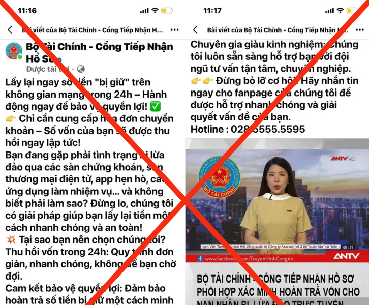 Facebook ‘Bộ Tài Chính – Cổng Tiếp nhận hồ sơ’ có tích xanh là giả mạo