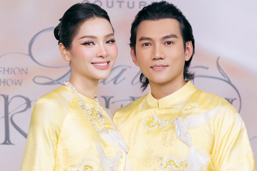 Phương Trinh Jolie - Lý Bình diện áo dài đôi bên các sao