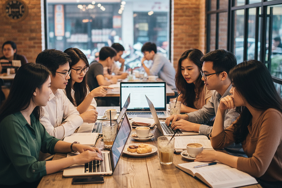 'Sinh viên tháng chỉ có 3 triệu đồng nhưng phải ra quán cà phê 35 K làm bài tập nhóm'