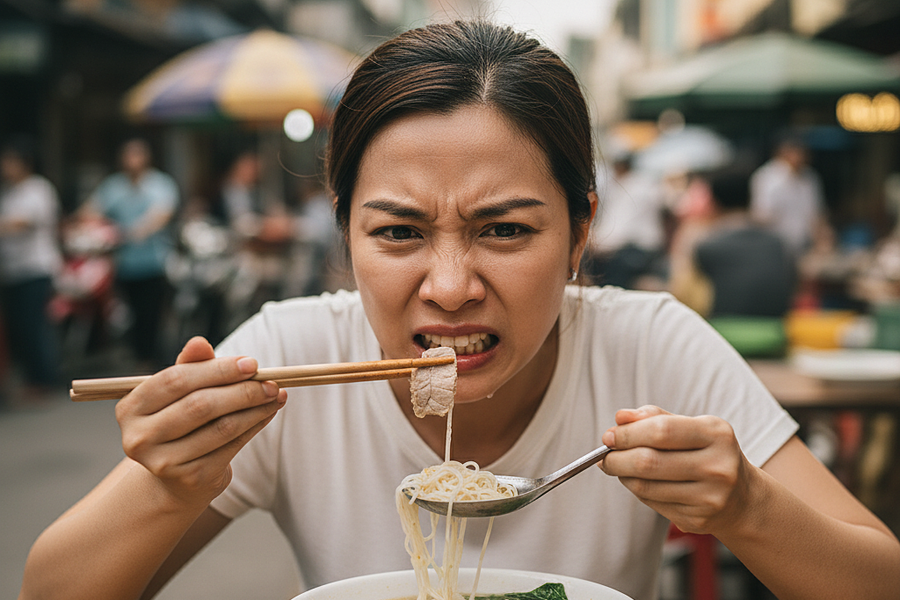Tôi ăn chay cả tháng vì quán hủ tiếu sườn thịt bở, có mùi hôi