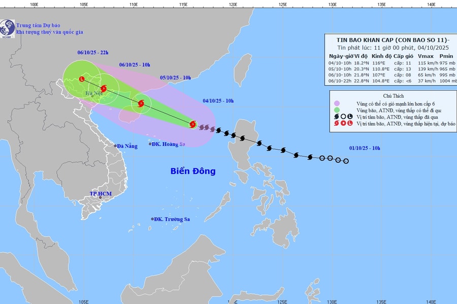 Dự báo đến 10 giờ 6/10, bão số 11 suy yếu dần trên khu vực biên giới Việt Nam - Trung Quốc