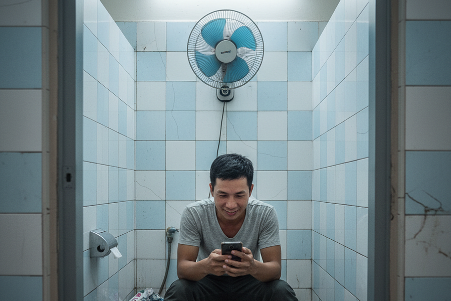 Lắp quạt máy trong toilet 'để ngồi lướt điện thoại cho thoải mái'