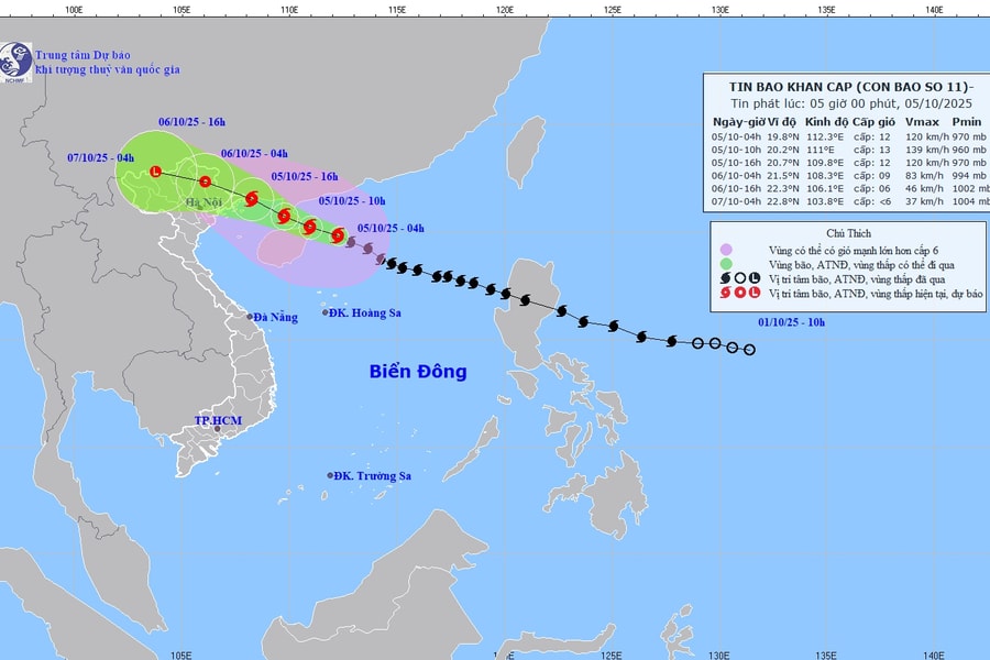 Dự báo khoảng 10 giờ ngày 5/10, bão tăng cấp trên vùng biển phía Đông Bắc đảo Hải Nam (Trung Quốc)