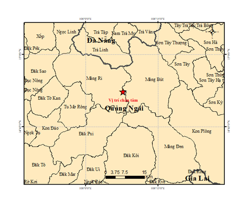 Liên tiếp xảy ra 25 trận động đất tại Quảng Ngãi trong vòng 20 tiếng