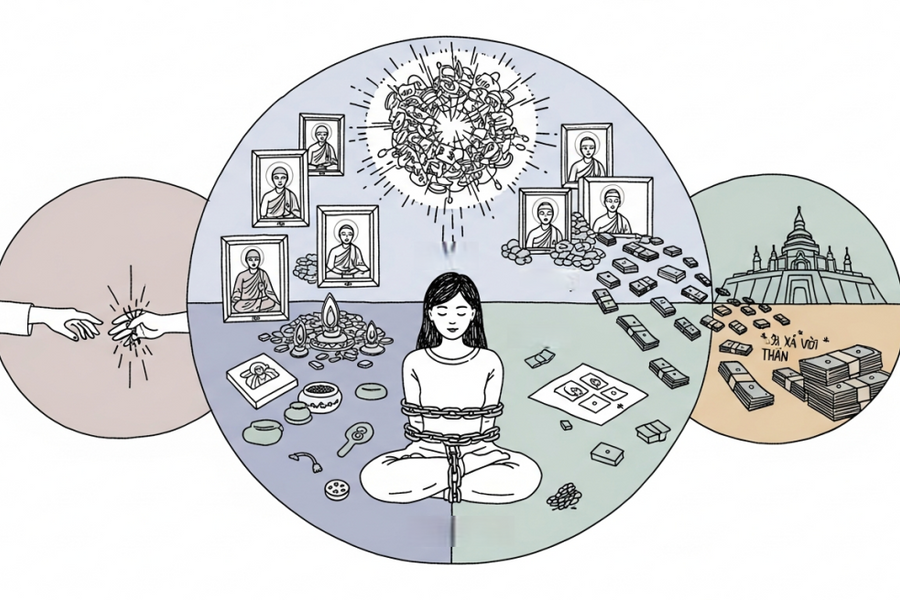 Em gái theo hội nhóm dạy dùng tiền để giải thoát nghiệp chướng