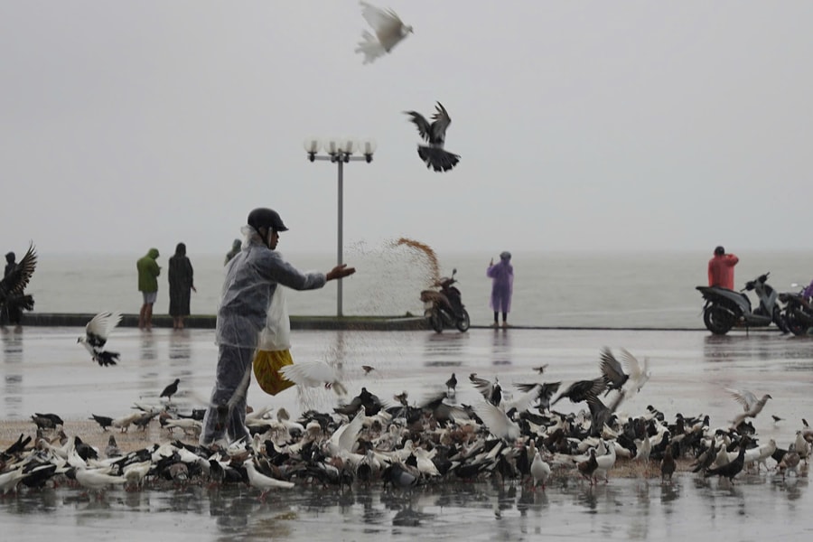 Du khách, người dân check in biển Nha Trang trước bão