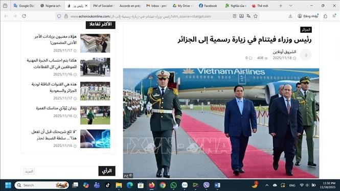 Truyền thông Algeria đồng loạt đưa tin về chuyến thăm của Thủ tướng Phạm Minh Chính