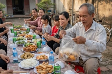 Ông chủ vựa tôm đi đám giỗ xin túi nylon mang thức ăn thừa về