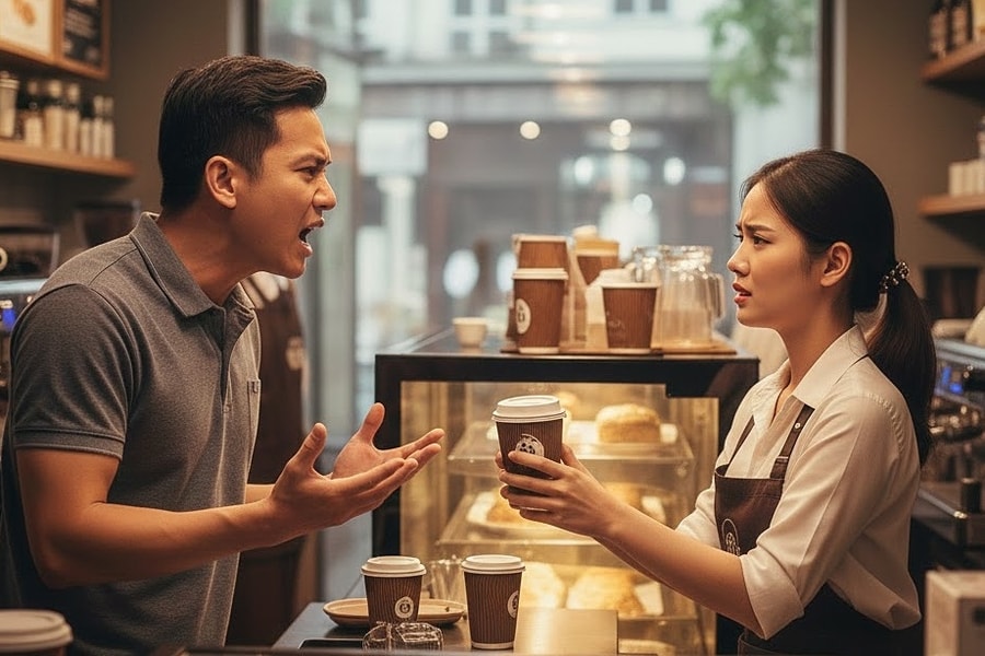 Vị khách bực bội vì quán cà phê không cho túi nilon đựng ly nước mang về