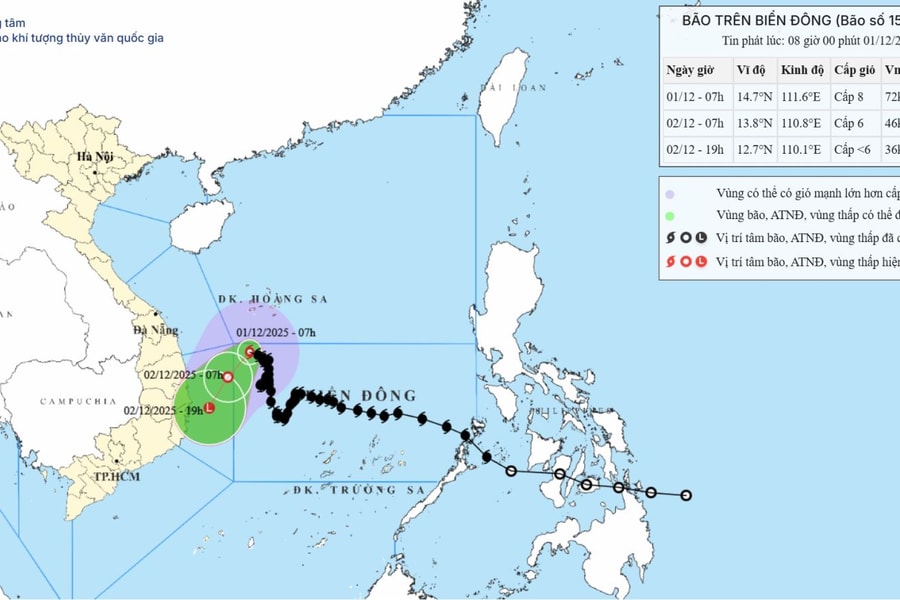 Bão số 15 gây biển động mạnh vùng giữa Biển Đông, tàu thuyền cần cảnh giác cao