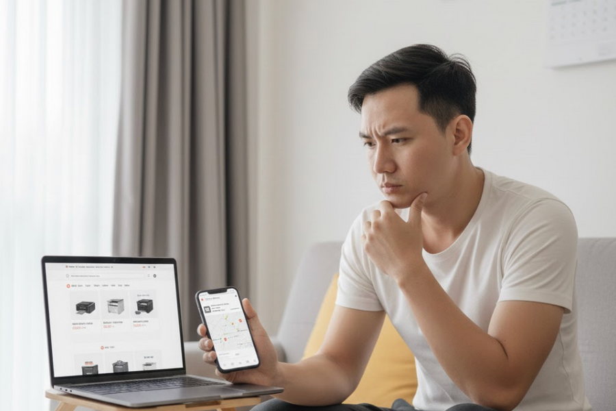 Máy in mua online rẻ hơn 500 K vì 'không share tiền mặt bằng'
