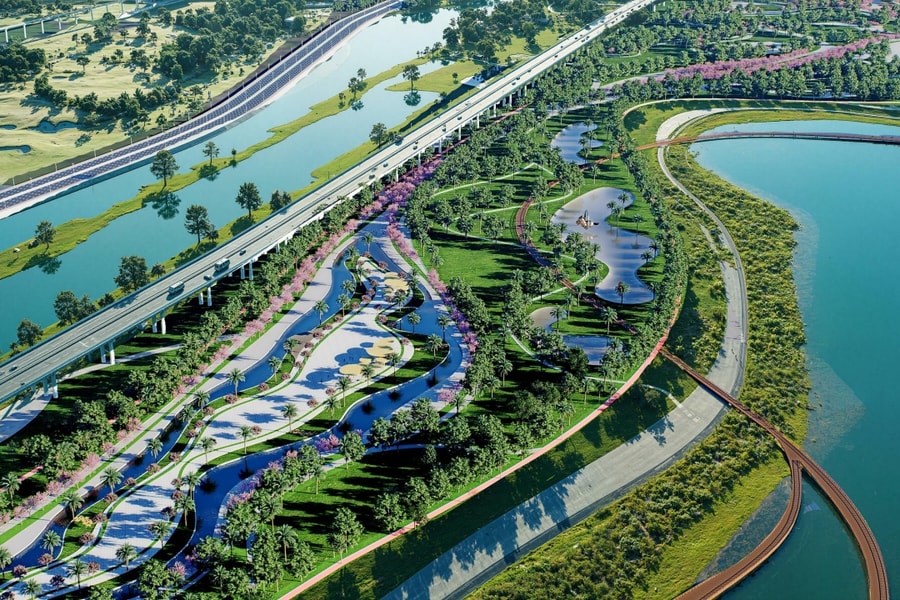 Hai phương án hướng tuyến đại lộ cảnh quan sông Hồng