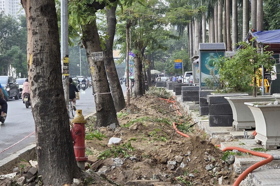 Hà Nội chặt cây, xén hè mở rộng các nút giao thông