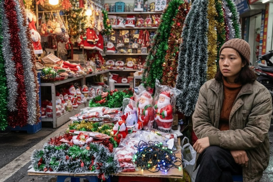Nỗi buồn ế ẩm của chị bán đèn LED trang trí Noel