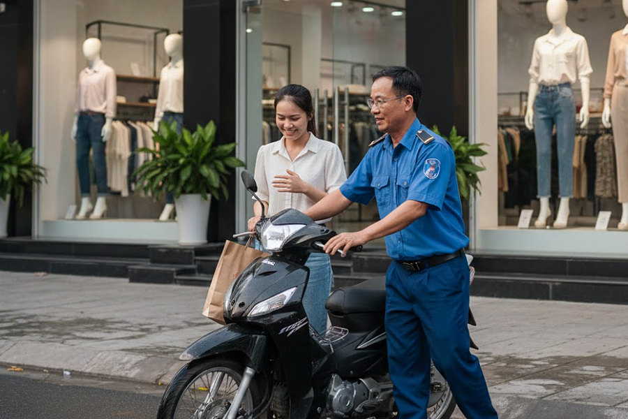 Chú bảo vệ 50 tuổi lương 6 triệu đồng nhất quyết dắt xe dù tôi từ chối