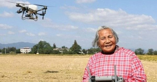 "Bà ngoại siêu ngầu": U90 gây sốt khi lái drone bón phân, bán gạo nline