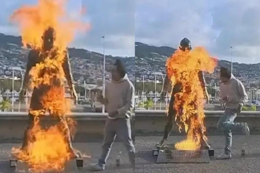 Tượng Ronaldo bị phóng hỏa