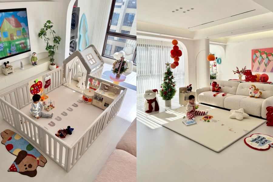 Căn hộ 125 m2 bỏ một phòng ngủ để mở rộng không gian cho trẻ