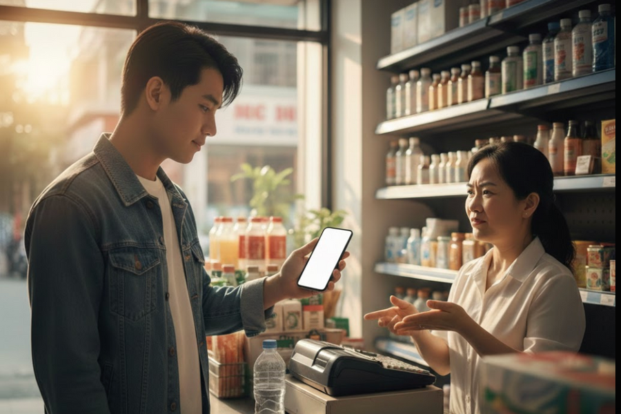 Tính thuế khi khách mua chai nước 7 K nhưng chuyển khoản 107 K