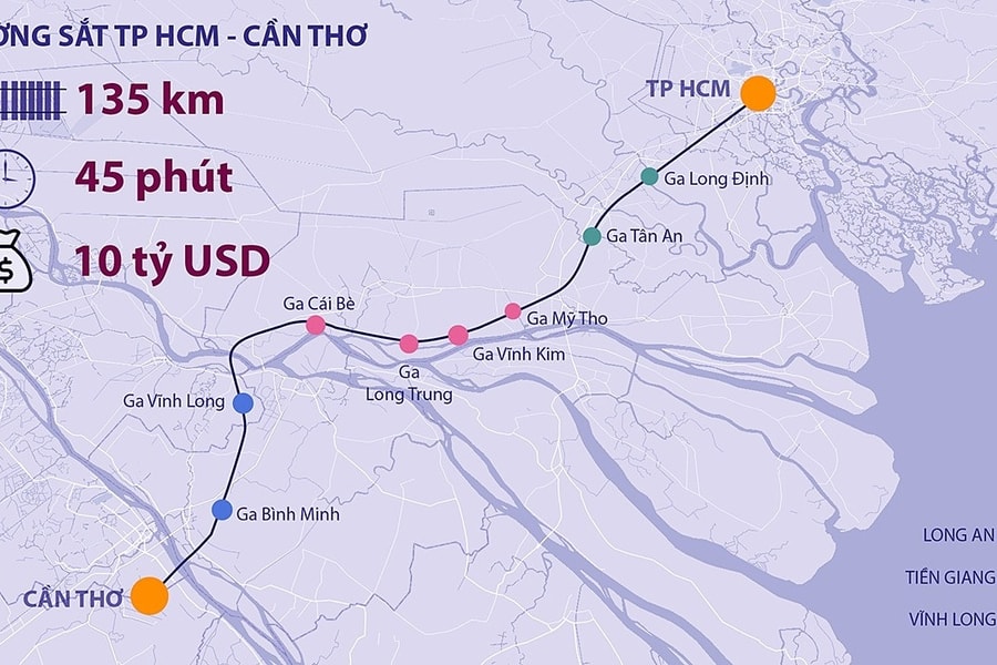 Đề xuất xây đường sắt TP HCM - Cần Thơ - Cà Mau dài 280 km
