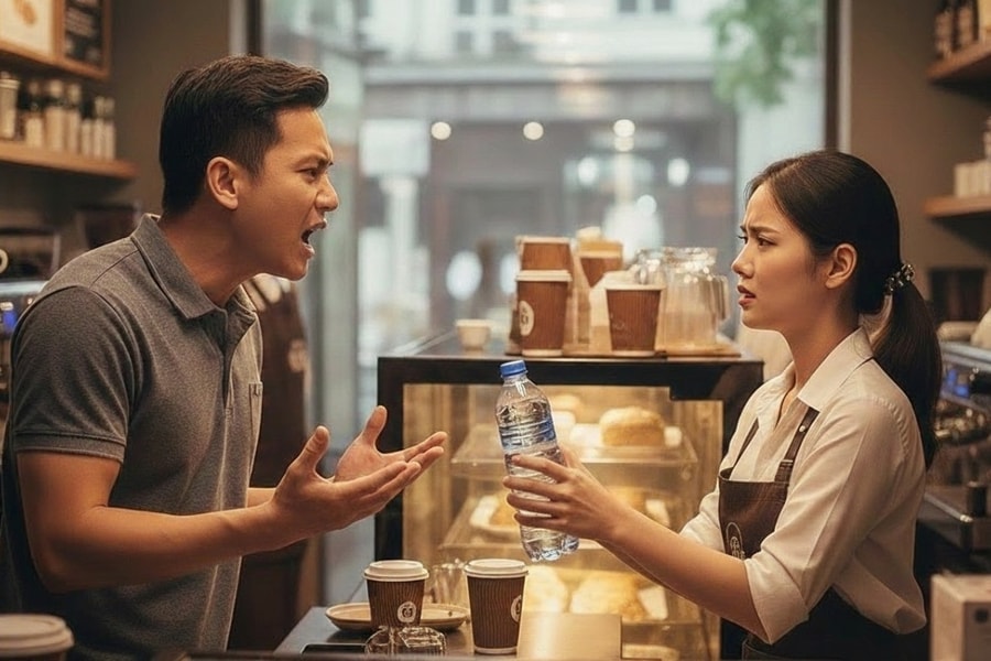 Quán cà phê bán chai nước suối 15 K khi khách xin nước lọc