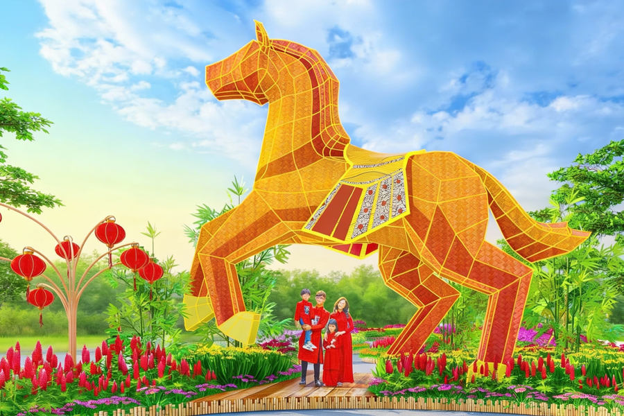 Tượng ngựa cao 7 m tại đường hoa Hà Nội