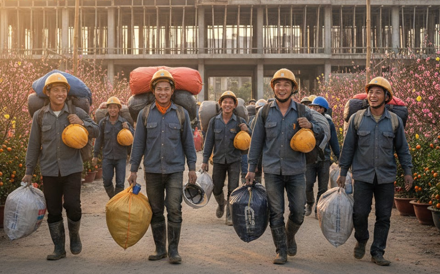 Khoảng trống sau khi những người thợ xây về quê ăn Tết