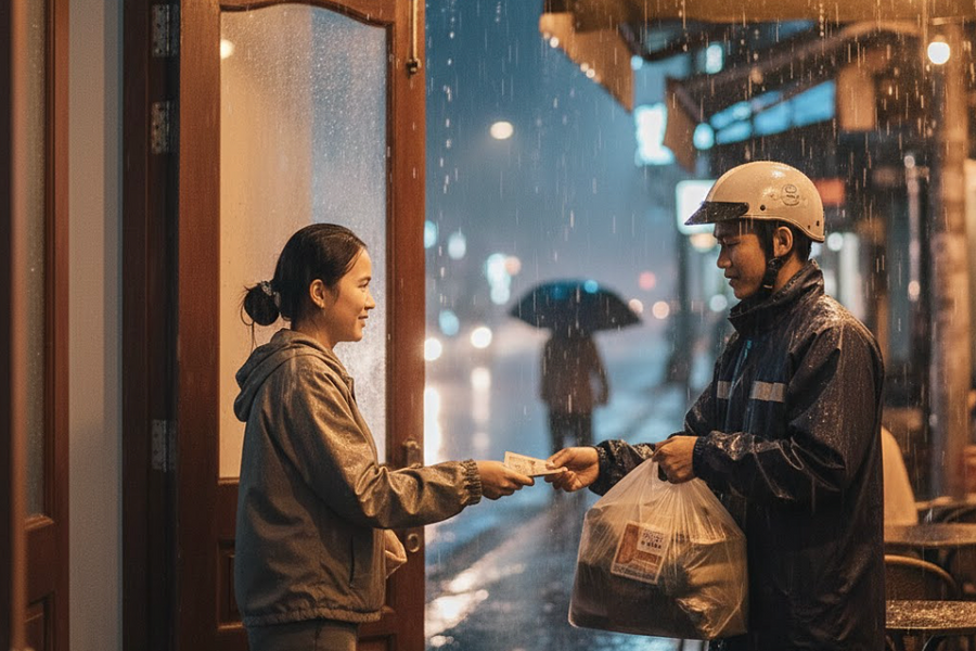 'Tôi tip cho shipper 20-50 K khi đặt đồ ăn buổi tối'