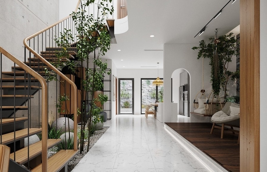 Gợi ý cách trang trí cầu thang bằng cây xanh