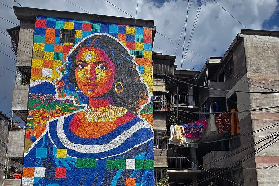 Bức họa Mona Lisa phiên bản Mỹ Latinh từ 100.000 nắp chai nhựa bỏ đi