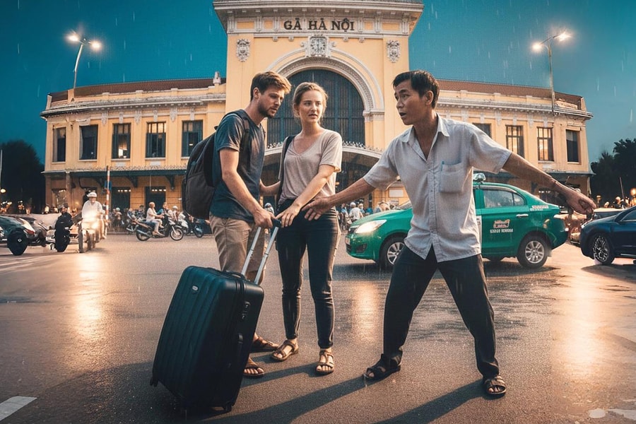 Taxi chặt chém khách Tây 300.000 đồng cho 2,5 km từ ga Hà Nội