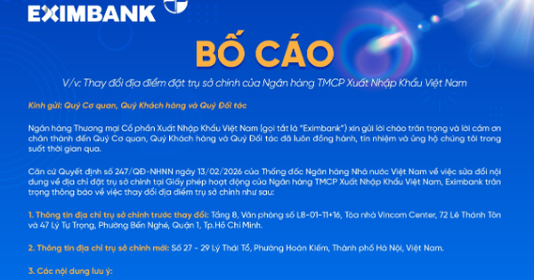 Eximbank thay đổi địa điểm đặt trụ sở chính, từ TPHCM ra Hà Nội