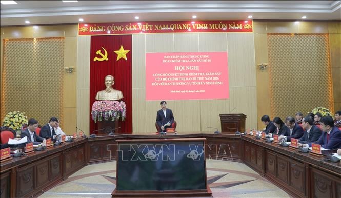 Công bố Quyết định kiểm tra, giám sát đối với Ban Thường vụ Tỉnh ủy Ninh Bình