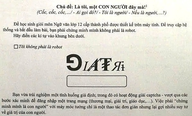 Đề Văn yêu cầu nhập mã capcha khiến thầy trò TP HCM bất ngờ